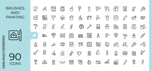 Brushes And Painting linear icon collection. Related to artist, repair, graphic, roller, painting, paintbrush and more. Simple icon designs. Editable vector stroke.