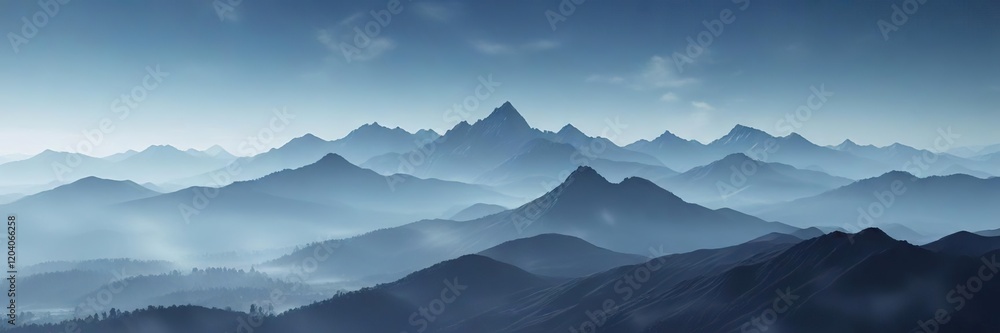 Soft abstract blue gradient landscape with misty mountains and valleys in the distance, abstract, natural scenery, misty, landscape Soft abstract blue gradient landscape with misty mountains and valleys in the distance, abstract, natural scenery, misty, landscape