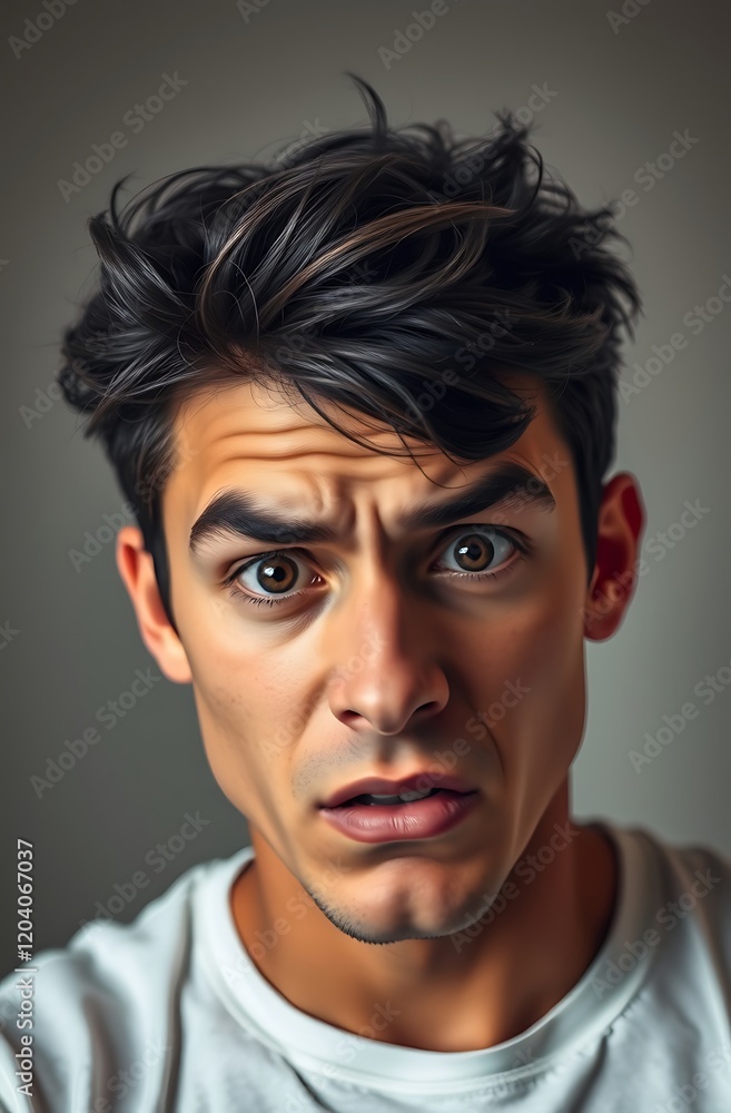 Close-up portrait of a worried young man. Close-up portrait of a worried young man.