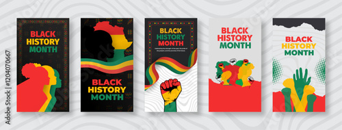 Black History Month celebration social media post banner and Instagram story set. African American heritage web banner, and poster. Juneteenth Independence Day with hand fists geometric pattern