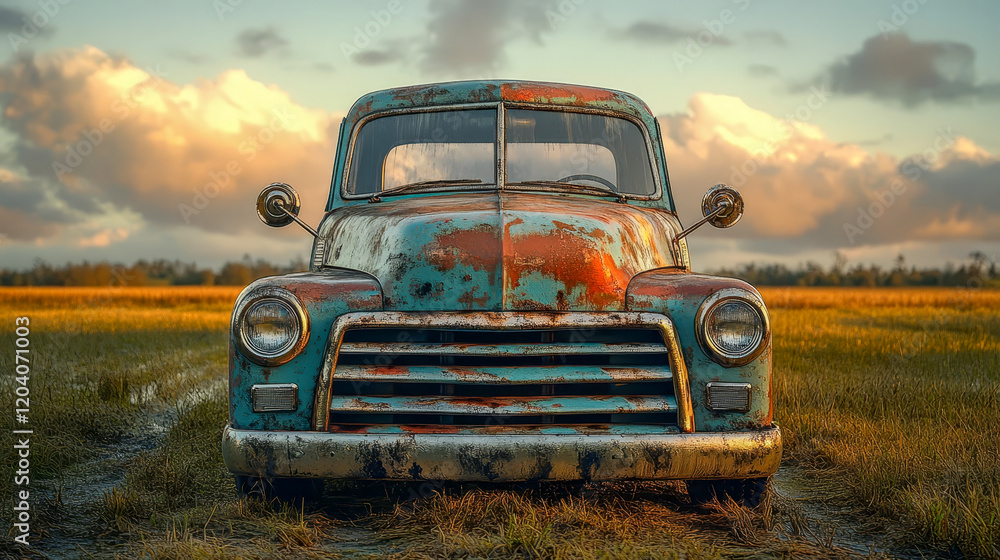 Fototapeta premium Classic vintage car covered in rust