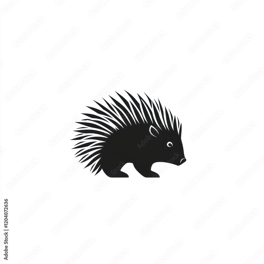 Cute porcupine silhouette illustration on white background. Possible use Children's book illustration Cute porcupine silhouette illustration on white background. Possible use Children's book illustration