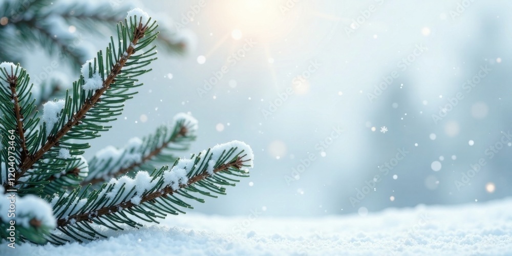 Winter Wonderland A Snowy Evergreen Branch in a Serene Landscape Winter Wonderland A Snowy Evergreen Branch in a Serene Landscape