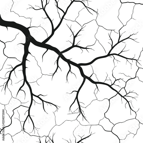 A detailed, black and white graphic illustration of branching tree limbs.
