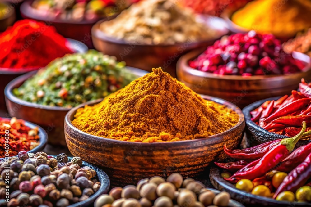 Fototapeta premium Vibrant Cochin Spices: Macro Photography of Indian Herbs and Spices