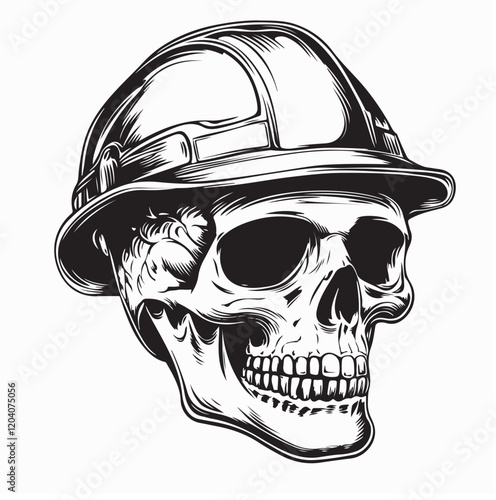 Skull Wearing Construction Helmet Vector Image Symbolizing Safety and Hard Work image vector