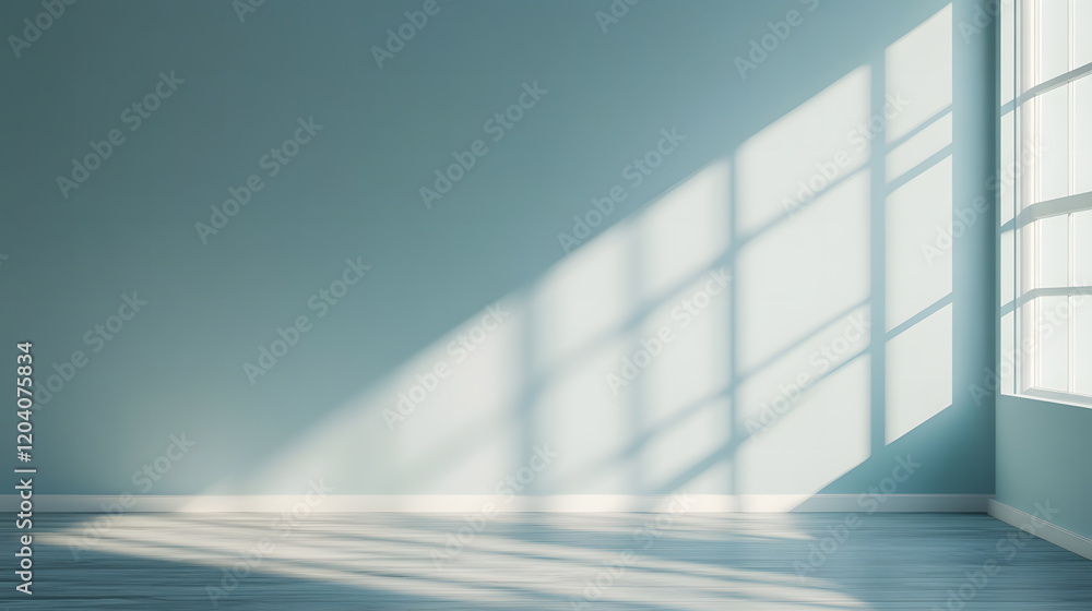 Soft morning light streaming through a room, highlighting the blue walls and floor. Soft morning light streaming through a room, highlighting the blue walls and floor.