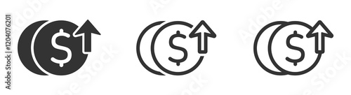 Dollar rate increase icon. Cost rise vector illustration set