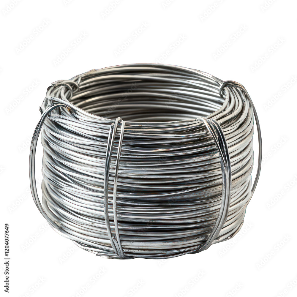 Galvanized wire coil in holder isolated on transparent background Galvanized wire coil in holder isolated on transparent background