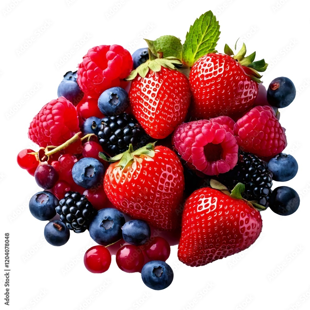 Obraz premium Fresh ripe forest berries mix with strawberries, raspberries and blueberries