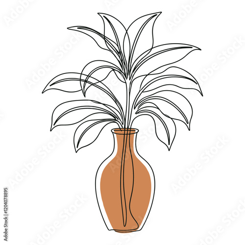 Minimalist line art drawing of a plant in an vase