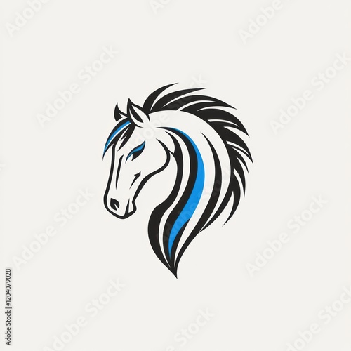 Horse head profile logo design, abstract graphic, artistic style, digital illustration photo