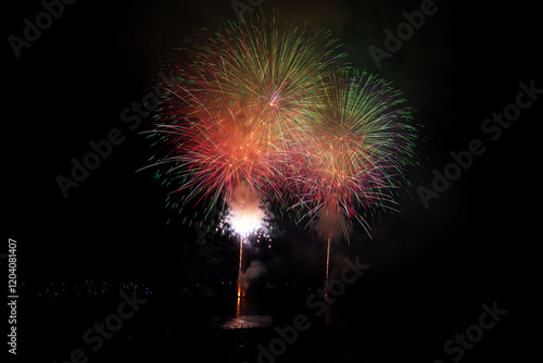 Spettacolo pirotecnico colorato nel Porto di Numana nelle Marche  photo