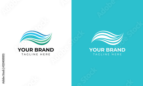 wave vector logo concept design template on blue and green color