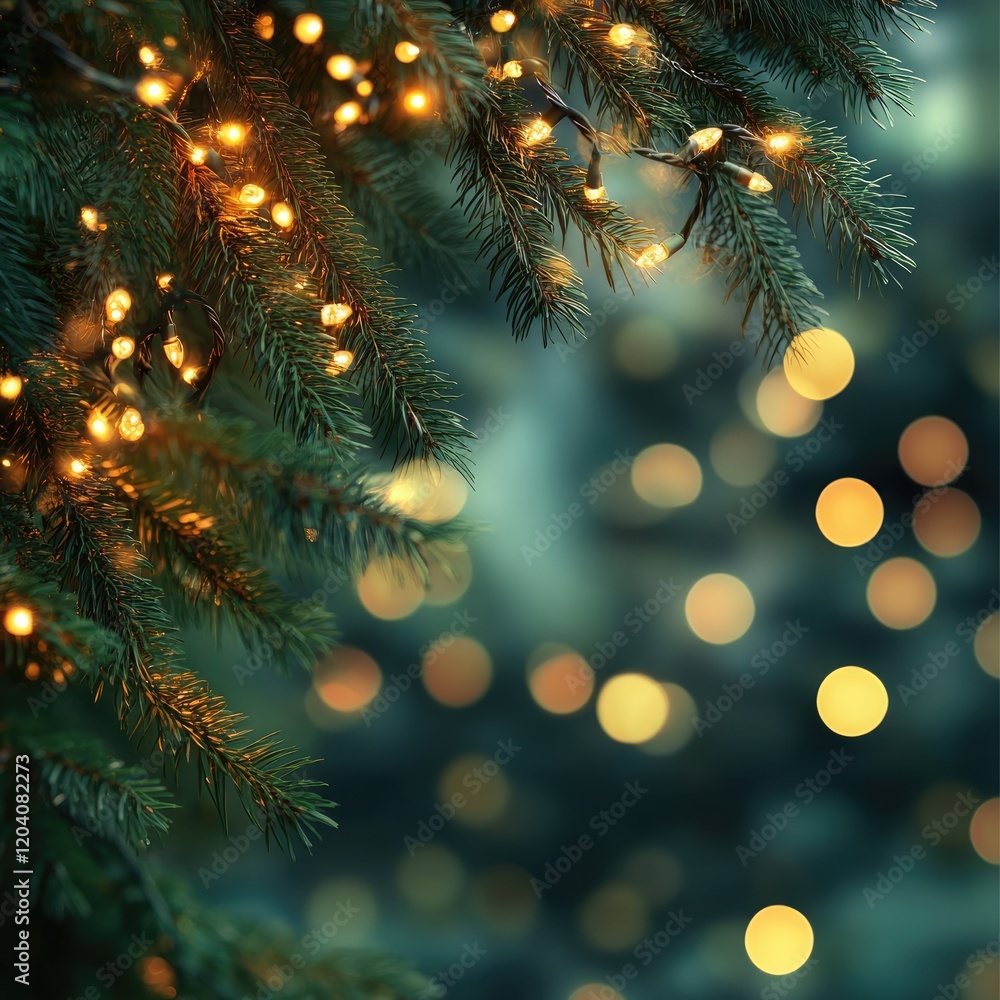 Festive Christmas Tree Lights with Fir Branches Festive Christmas Tree Lights with Fir Branches