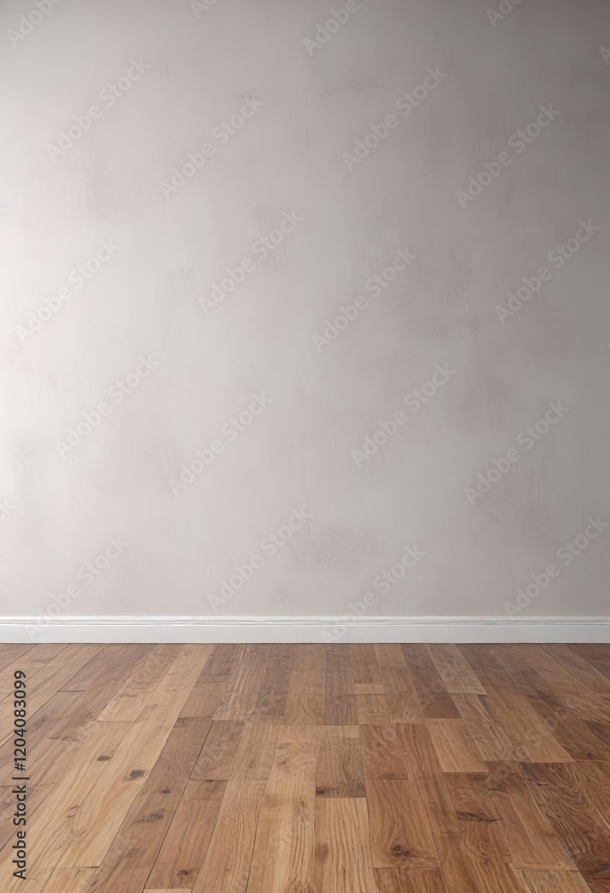 Smooth white plaster wall and glossy polished wooden floor, luxury, elegant Smooth white plaster wall and glossy polished wooden floor, luxury, elegant