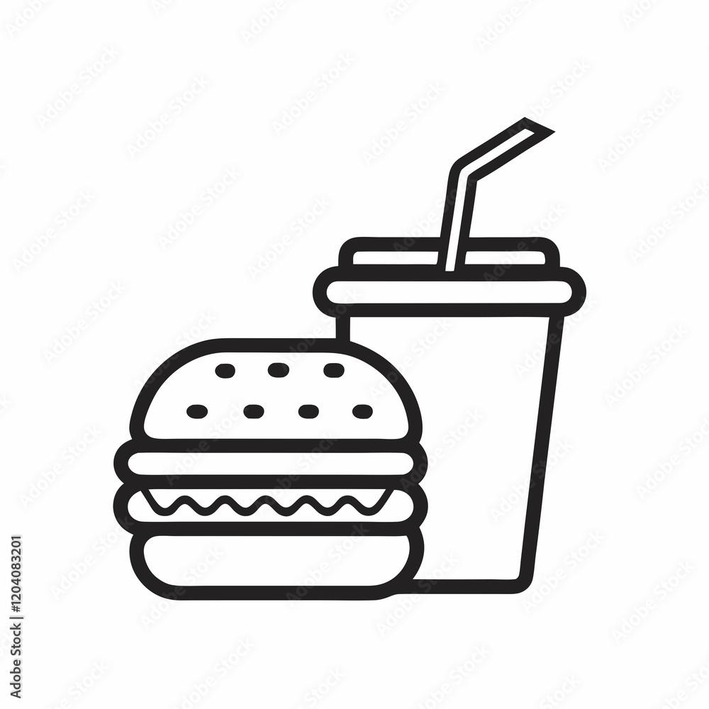 Cheeseburger and Soda Logo outline Vector.