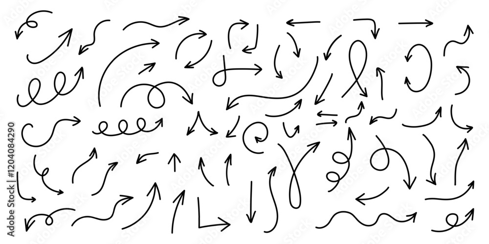 Hand drawn vector arrow set. All arrowes are isolated on white and groupped, easy to use. Hand drawn vector arrow set. All arrowes are isolated on white and groupped, easy to use.