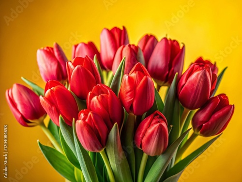 Wallpaper Mural Vibrant Red Tulips on Sunny Yellow Background - Spring Floral Mockup Torontodigital.ca