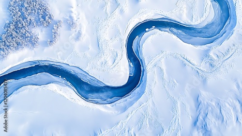 Obraz na płótnie Aerial View Of A Winding River In A Snowy Landscape w salonie