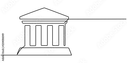 Bank icon icon line continuous drawing vector. One line temple icon vector background. Building with columns icon. Continuous outline of a theater icon, Bank, bank building, court, building with pro.