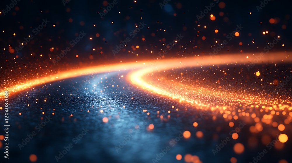 Fototapeta premium Glowing Sparkles Trail On Dark Road