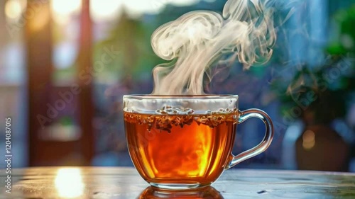 A steaming glass of tea