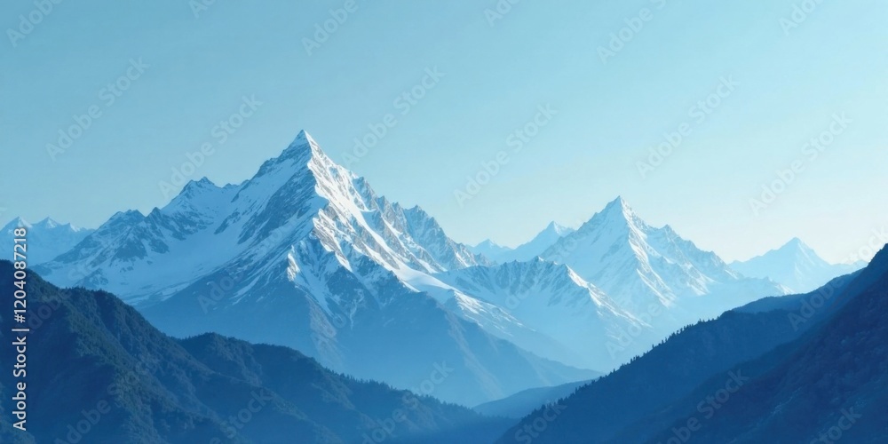 Obraz premium Serene Panorama of Snow-Capped Peaks and Verdant Slopes Under a Clear Sky