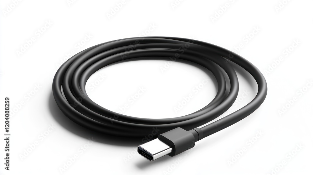 USB-C cable coiled on white background USB-C cable coiled on white background