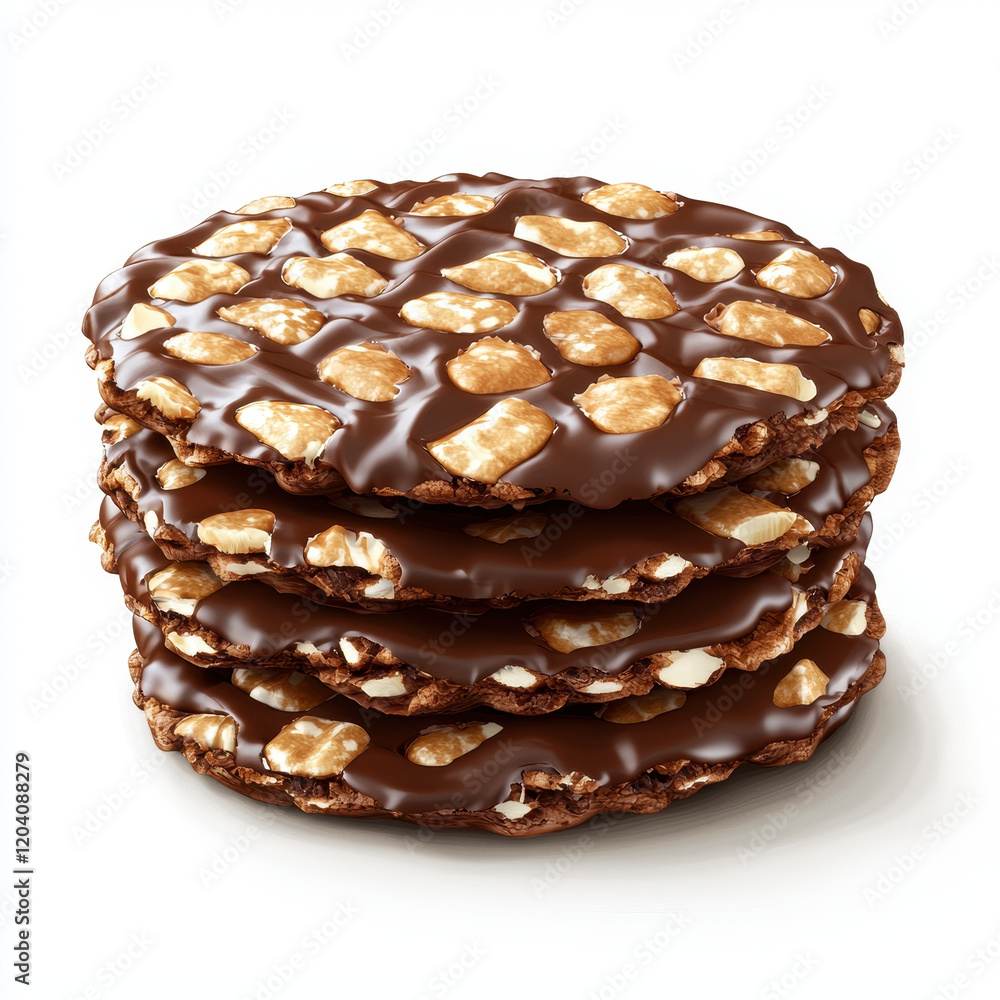 Delicious chocolate covered cookies stacked high, perfect for snacking Delicious chocolate covered cookies stacked high, perfect for snacking