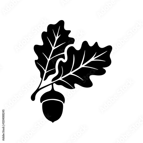 Leaves oak branch with acorn silhouette icon vector illustration design on white background.