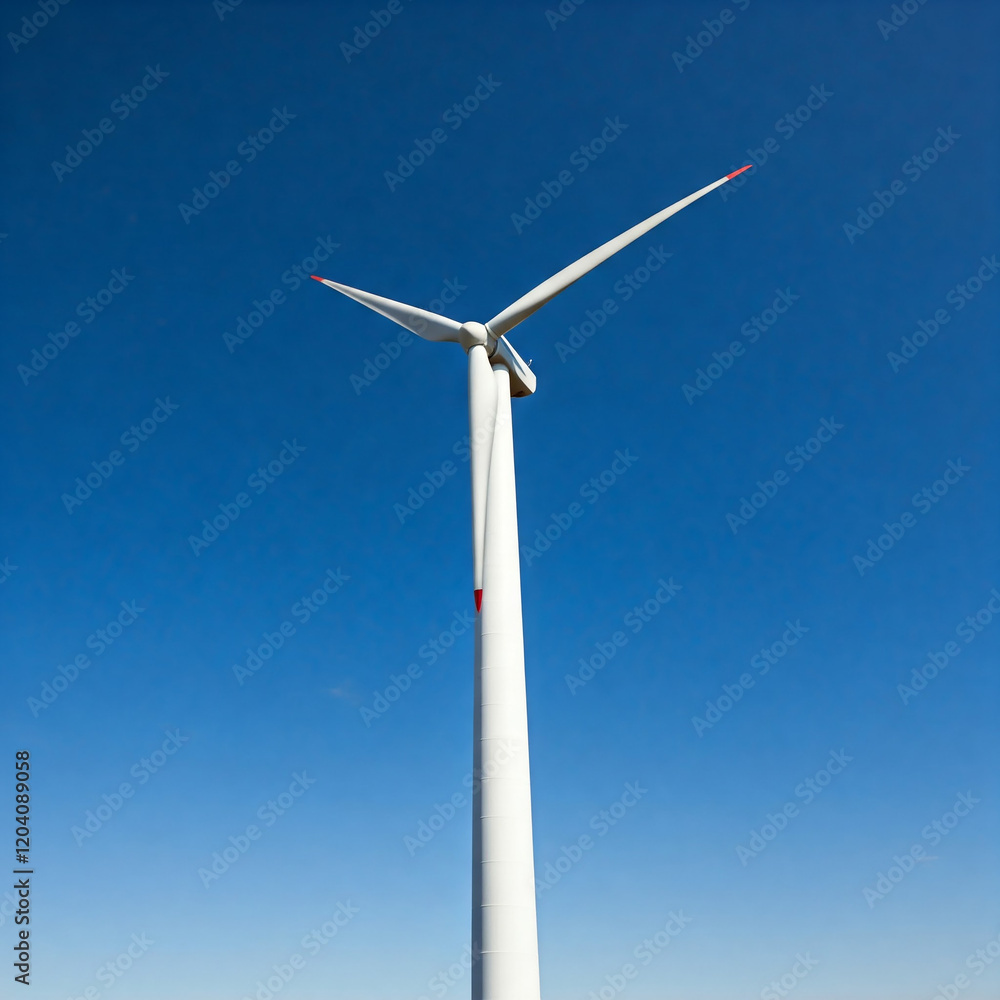 wind turbine against blue sky. Low angle of wind turbine against bright blue sky. Renewable or green energy concept. landscape of windmill with sunlight and almost clear sky. wind turbine against blue sky. Low angle of wind turbine against bright blue sky. Renewable or green energy concept. landscape of windmill with sunlight and almost clear sky.