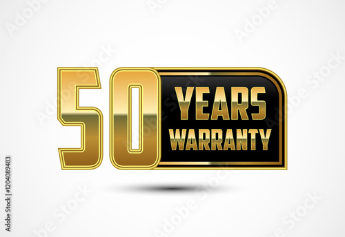 Luxury 50 years warranty label, badge, icon with gold and black color