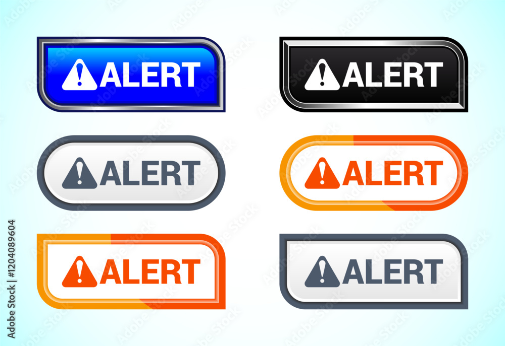 Fototapeta premium Alert button set of different shapes and colors. Suitable for mobile app, and website UI design.