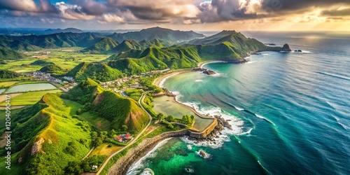 Vintage Aerial View: Badouzi Coastal Park, Keelung, Taiwan - Scenic Ocean Vista photo