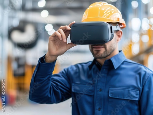 Engineers using augmented reality to inspect machinery designs photo