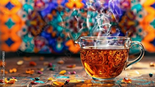 A steaming glass of tea