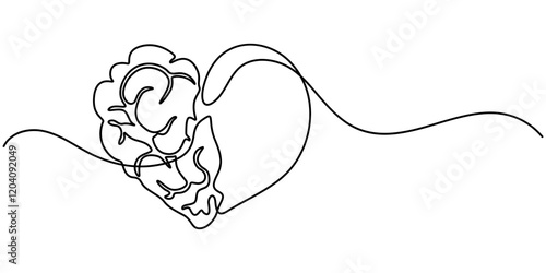 One line drawing of half of a human brain and a human heart. Vector illustration, One continuous line drawing of half of a human brain and love in the shape of a heart logo icon. Philosophical of love