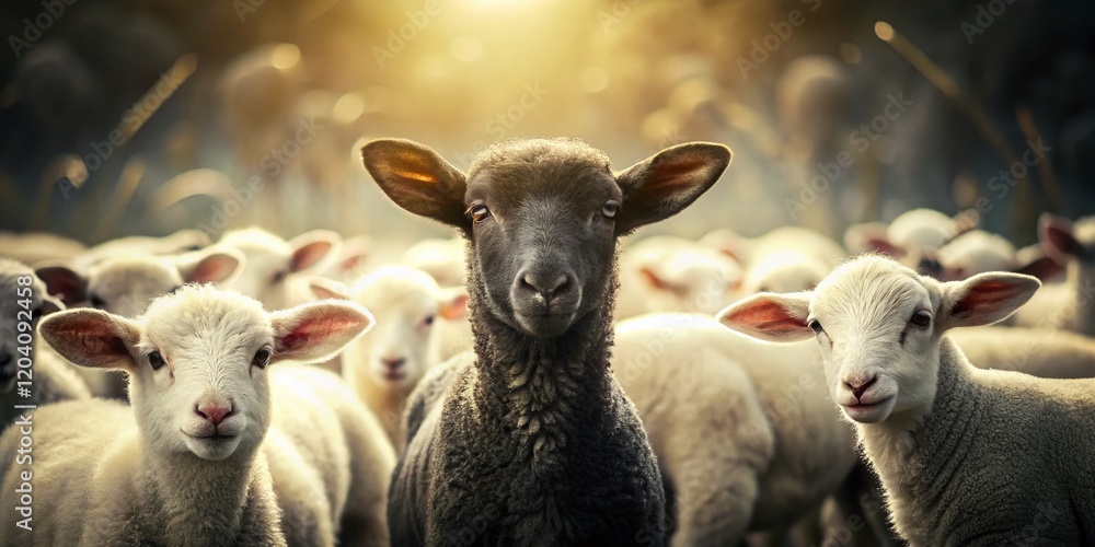 Fototapeta premium Vintage Black and White Photo of Lamb in a Flock