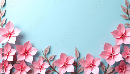 International Women's Day background design featuring pink flowers paper cut and petals scattered on a pastel pink background, perfect for feminine celebration themes and invitations