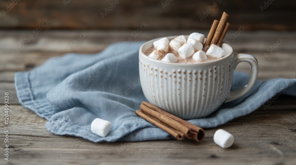 Cozy hot chocolate with marshmallows and cinnamon Cozy hot chocolate with marshmallows and cinnamon
