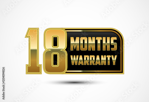 Luxury 18 months warranty label, badge, icon with gold and black color