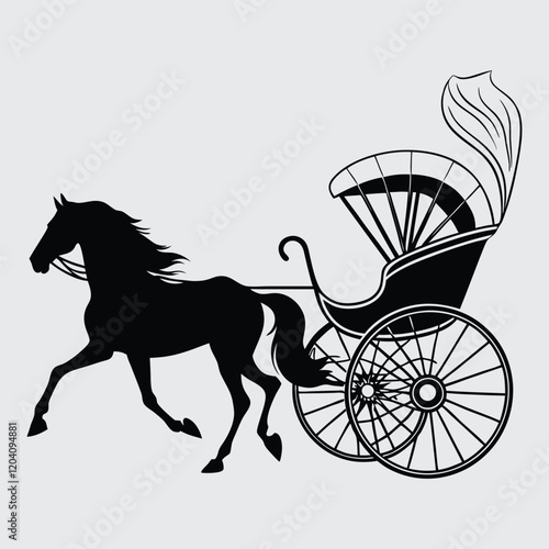Horse charring  image silhouette vector art and illustration