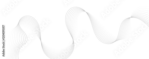 Gray wave curve lines abstract background with flowing particles. Digital energy waves technology concept. Modern backdrop design for business, presentation, banner.