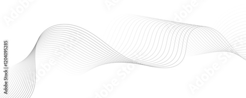 Gray wave curve lines abstract background with flowing particles. Digital energy waves technology concept. Modern backdrop design for business, presentation, banner.
