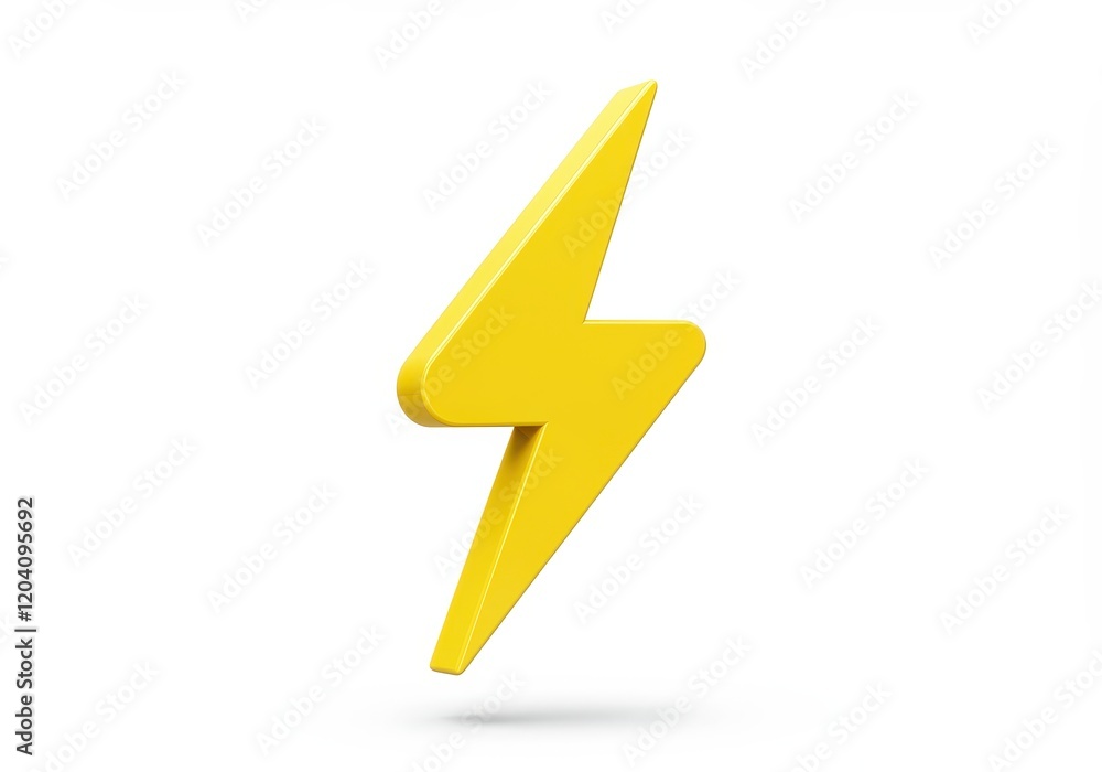A 3D illustration of a bold smooth yellow lightning bolt floating against a clean white background A 3D illustration of a bold smooth yellow lightning bolt floating against a clean white background