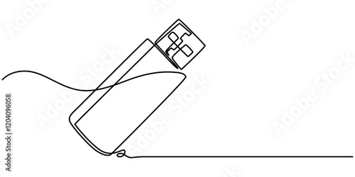 Flash drive line continuous drawing vector. One line Flash drive vector background. Flash drive linear icon. Continuous outline of a Flash drive, Continuous line drawing USB Flash Drive icon vector. 