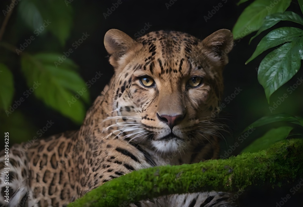 Fototapeta premium Graceful and Rare: Leopard Roaming the Dense Jungle.