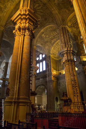 Columns inside the Cathedral of the Incarnation in Malaga, Spain. The basilica is one of the most important Renaissance monuments in Andalusia. photo