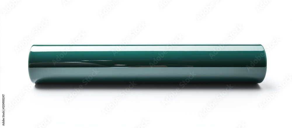 Glossy dark green vinyl roll on a white background with copy space for text or graphics. Glossy dark green vinyl roll on a white background with copy space for text or graphics.
